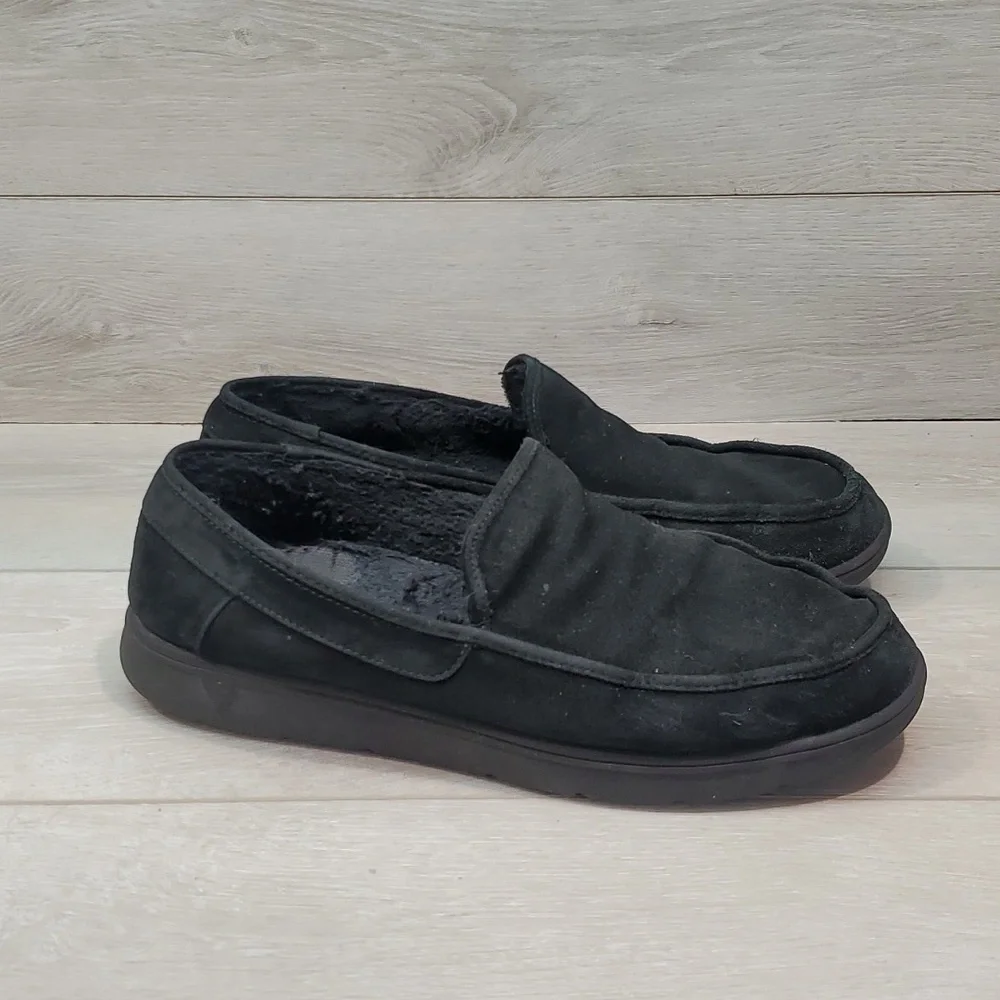 Vionic Mens Gustavo Suede Faux Fur Slippers Loafer Slip on shoes sz 11.5